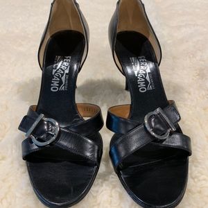 Salvatore Ferragamo Black Buckle Strap Heels